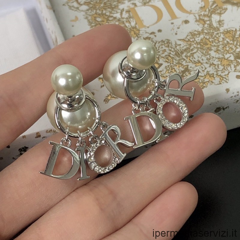 Replica Dior Tribales μονόγραμμα σκουλαρίκια ασημί