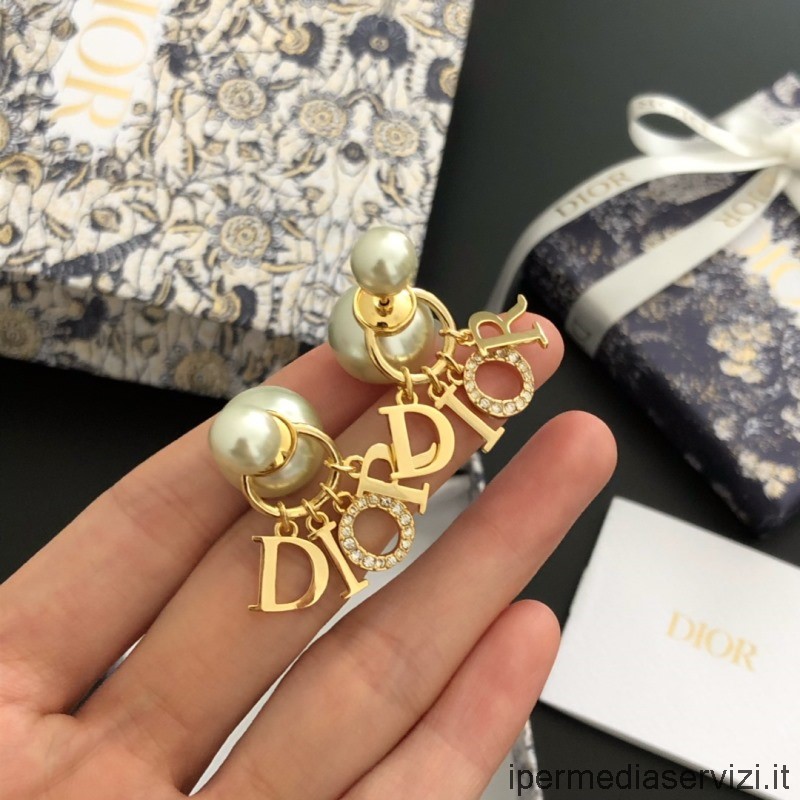 ρεπλίκα Dior Tribales μονόγραμμα σκουλαρίκια χρυσό