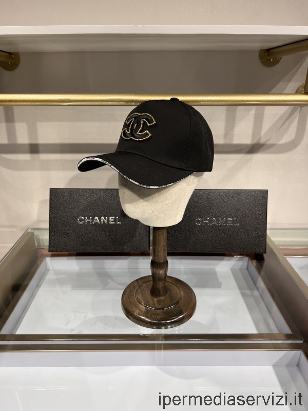 ρεπλίκα Chanel Cc λογότυπο κέντημα βαμβακερό καπέλο μπέιζμπολ μαύρο