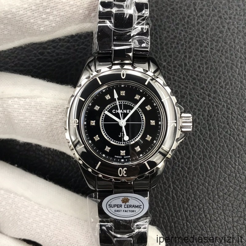 ρεπλίκα Chanel Vip J12 μαύρο καντράν γυναικείο ρολόι 33 χλστ