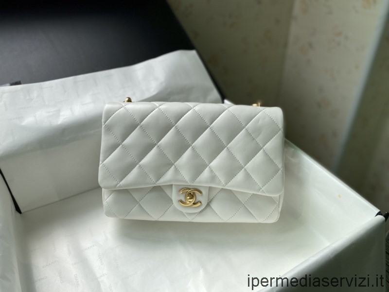 ρεπλίκα Chanel μεγάλη τσάντα με πτερύγια με αλυσίδα σε λευκό δέρμα αρνιού As3215 18x27x8cm