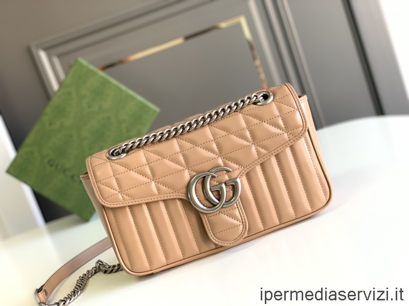 ρεπλίκα Gucci Gg Marmont μικρή τσάντα ώμου σε ροζ μπεζ δέρμα Matelasse 443497 26x15x7cm