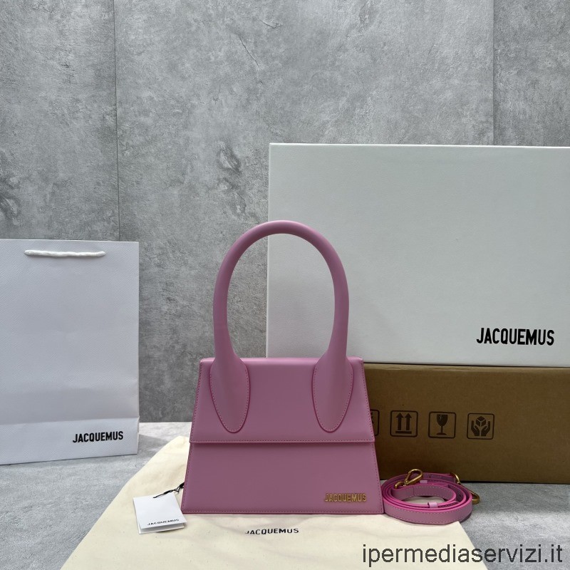 ρεπλίκα Jacquemus Le Chiquito μεσαία τσάντα σε ροζ δέρμα μοσχαριού 24x18x10cm