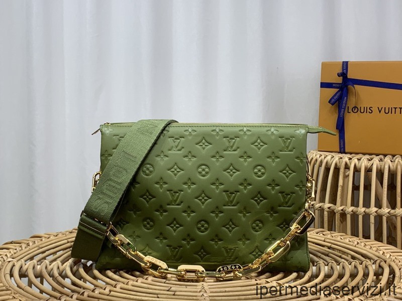 ρεπλίκα Louis Vuitton Coussin Mm χιαστί τσάντα σε πράσινο μονόγραμμα ανάγλυφο φουσκωμένο αρνί M57783 M57782 24x34x12cm