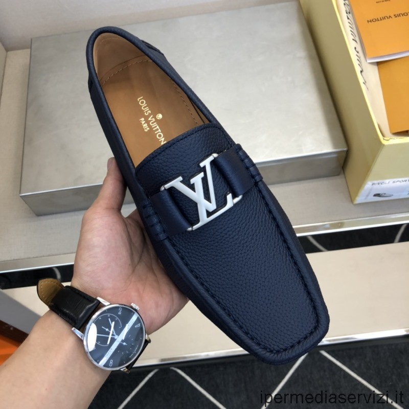 ρεπλίκα Louis Vuitton Hockenheim Mocassin Loafers σε μπλε κόκκους δέρμα μοσχαριού 38 έως 44