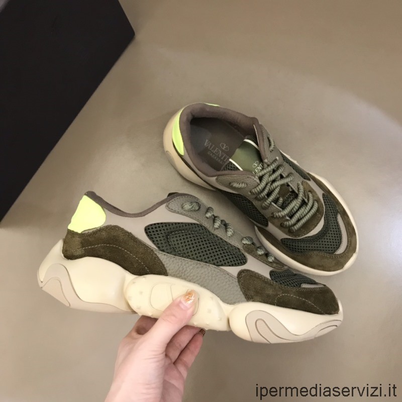 Ρεπλίκα Valentino Garavani δερμάτινα αθλητικά παπούτσια από πλέγμα και καστόρι σε πράσινο χρώμα 38 έως 45