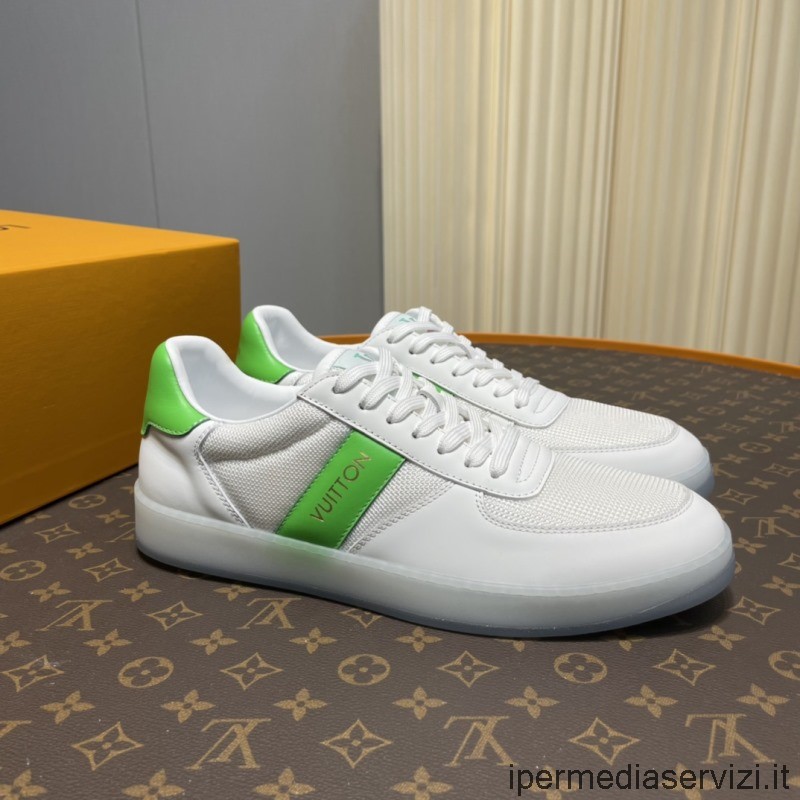 αντίγραφο Louis Vuitton ανδρικά Lv Rivoli λευκό ανοιχτό πράσινο τεχνικό πλέγμα και δερμάτινα αθλητικά παπούτσια 38 έως 45