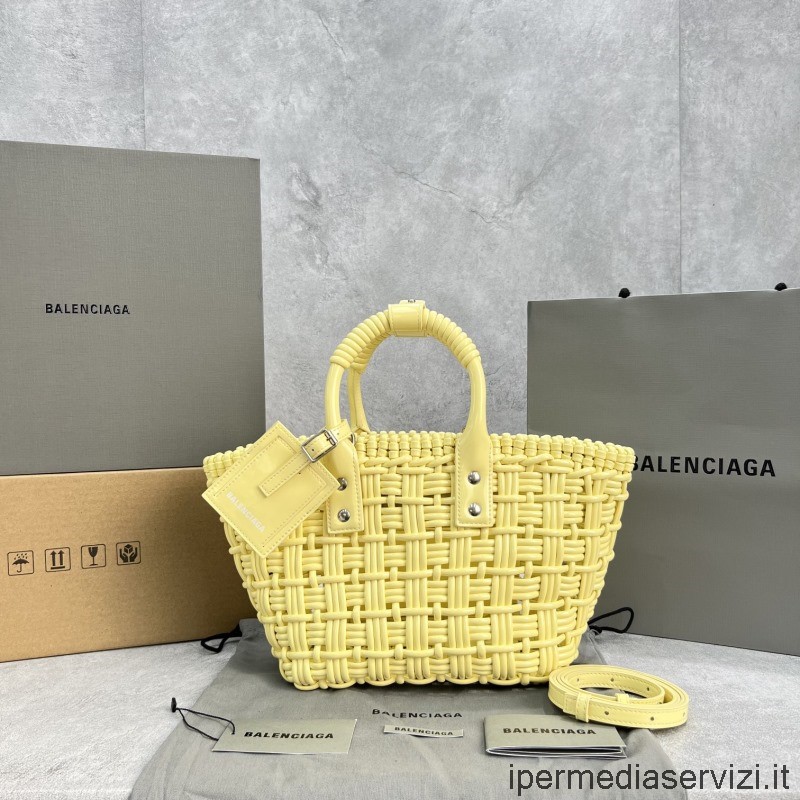 ρεπλίκα Balenciaga μεγάλη τσάντα μπιστρό καλάθι με λουράκι σε κίτρινο χρώμα 92818 23x29x38cm