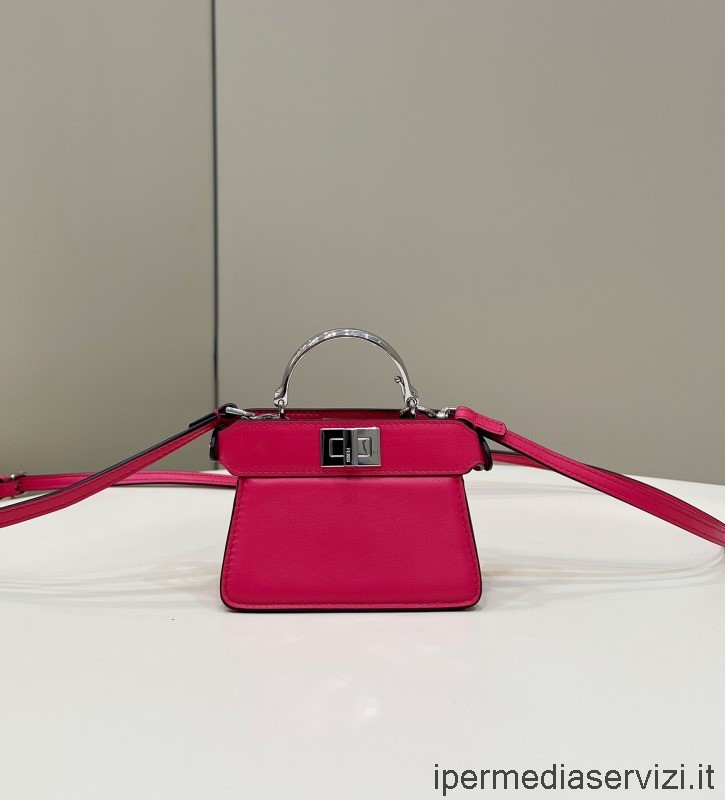 ρεπλίκα Fendi Micro Peekaboo τσάντα χιαστί με επάνω λαβή από δέρμα ροζ 80063a 10x8x12cm