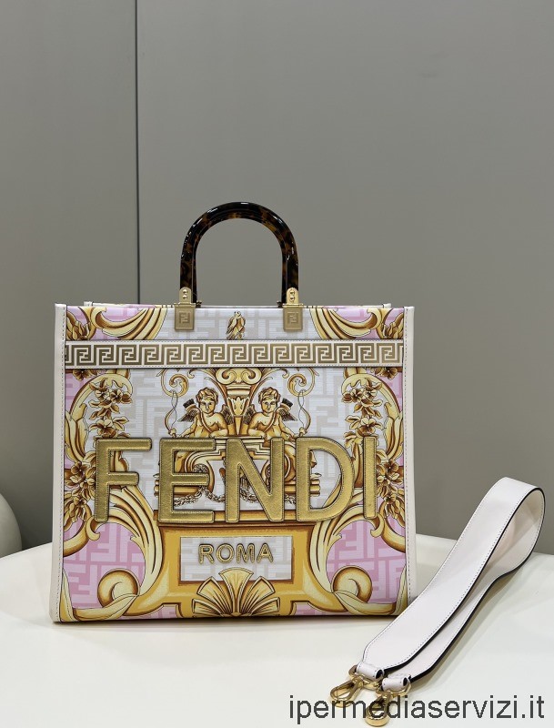 ρεπλίκα Fendi X Versace Sunshine Medium Fendace εμπριμέ Ff δερμάτινη τσάντα Shopper πολύχρωμη 80092 36x13x32cm