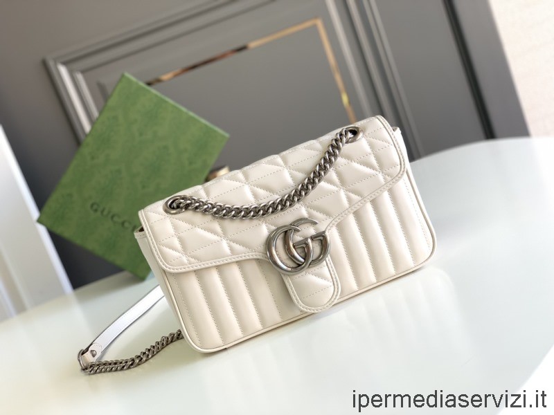 ρεπλίκα Gucci Gg Marmont μικρή τσάντα ώμου σε λευκό δέρμα Matelasse 443497 26x15x7cm