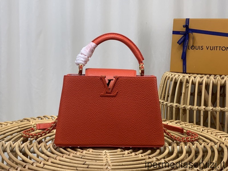 ρεπλίκα Louis Vuitton Capucines Bb αλυσίδα ώμου χιαστί τσάντα από τονωτικό πορτοκαλί δέρμα Taurillon M20513 M48865 27x18x9cm
