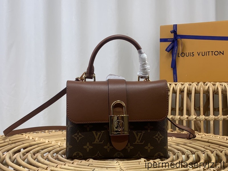 ρεπλίκα Louis Vuitton Locky Bb τσάντα ώμου χιαστί με λουκέτο σε καφέ δέρμα και μονόγραμμα καμβά M44080 21x17x8cm