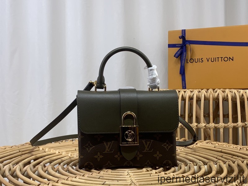 ρεπλίκα Louis Vuitton Locky Bb τσάντα ώμου χιαστί με λουκέτο σε πράσινο δέρμα και μονόγραμμα καμβά M44080 21x17x8cm