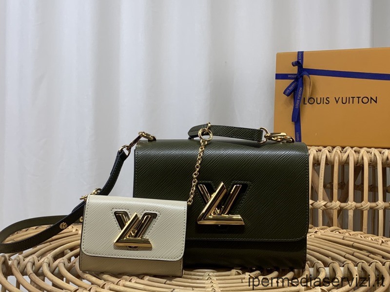 ρεπλίκα Louis Vuitton Twist Pm τσάντα ώμου με τσαντάκι σε πράσινο και γκρι Epi Leather M59886 19x15x9cm