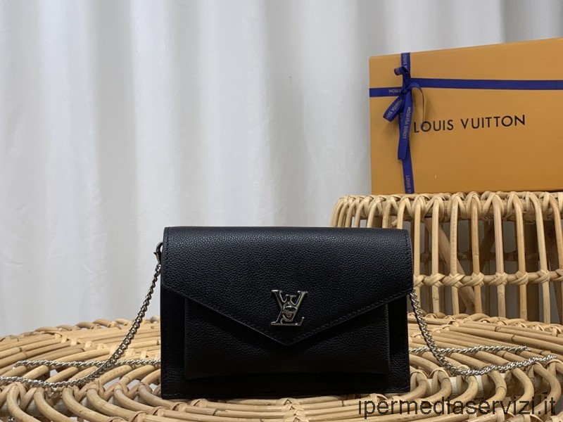ρεπλίκα Louis Vuitton μαύρο δέρμα μοσχαριού Mylockme αλυσίδα Pochette τσάντα χιαστί ώμου M80671 M63471 19x12x3cm