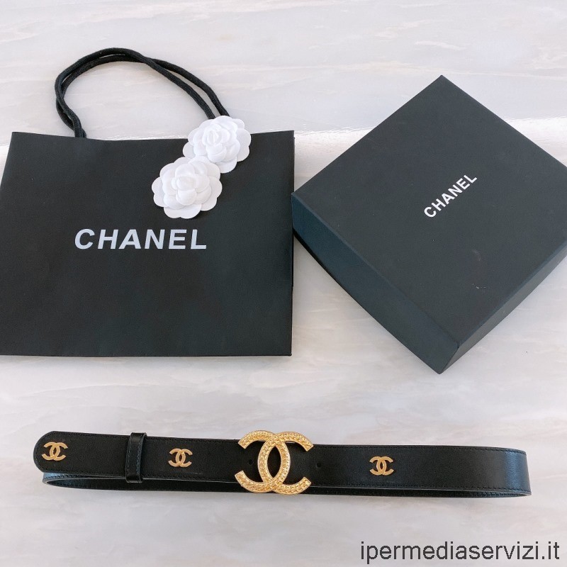 ρεπλίκα Chanel Cc Logo μαύρη δερμάτινη ζώνη 30mm