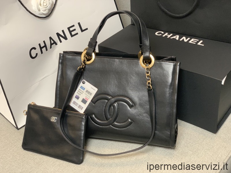 ρεπλίκα Chanel μεσαίο δερμάτινο Cc λογότυπο τσάντα αγορών σε μαύρο χρώμα As3128 34x23x10cm