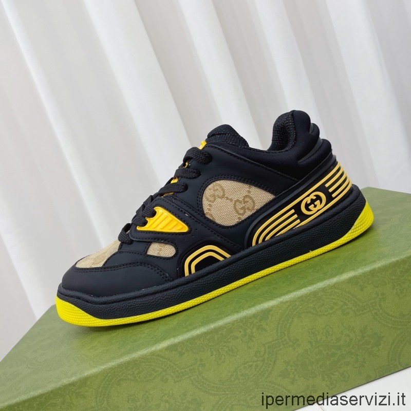 ρεπλίκα Gucci μαύρο μπάσκετ μπάσκετ με κορδόνι με πλέγμα και δερμάτινα αθλητικά παπούτσια 35 έως 40 45