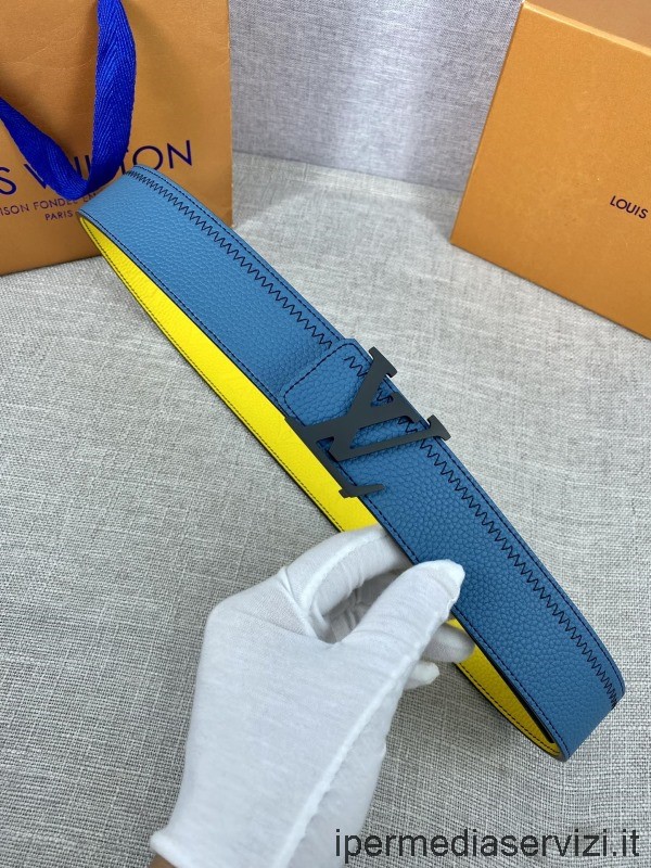 ρεπλίκα Louis Vuitton Lv αρχικά έγχρωμα μπλοκ δερμάτινη ζώνη μοσχαριού σε μπλε κίτρινο