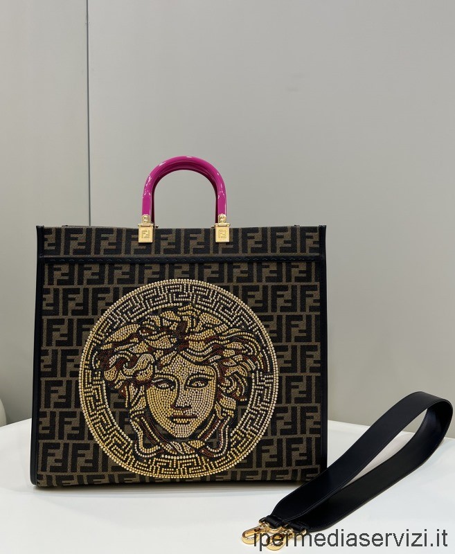 ρεπλίκα Fendi X Versace Medusa Sunshine Fendace μεγάλη Ff δερμάτινη τσάντα Shopper 8565 41x21x35cm