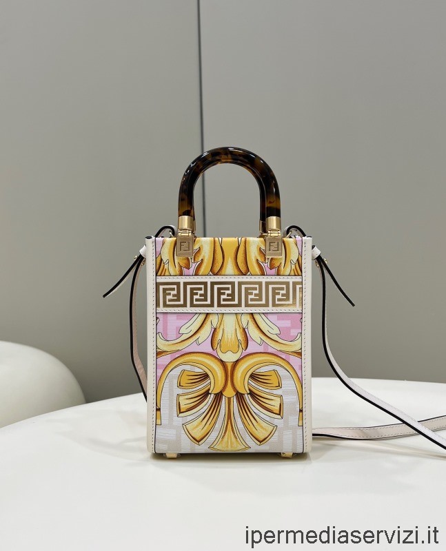 ρεπλίκα Fendi X Versace Sunshine Mini Fendace εμπριμέ Ff δερμάτινη τσάντα Shopper πολύχρωμη 80082 13x6x18cm