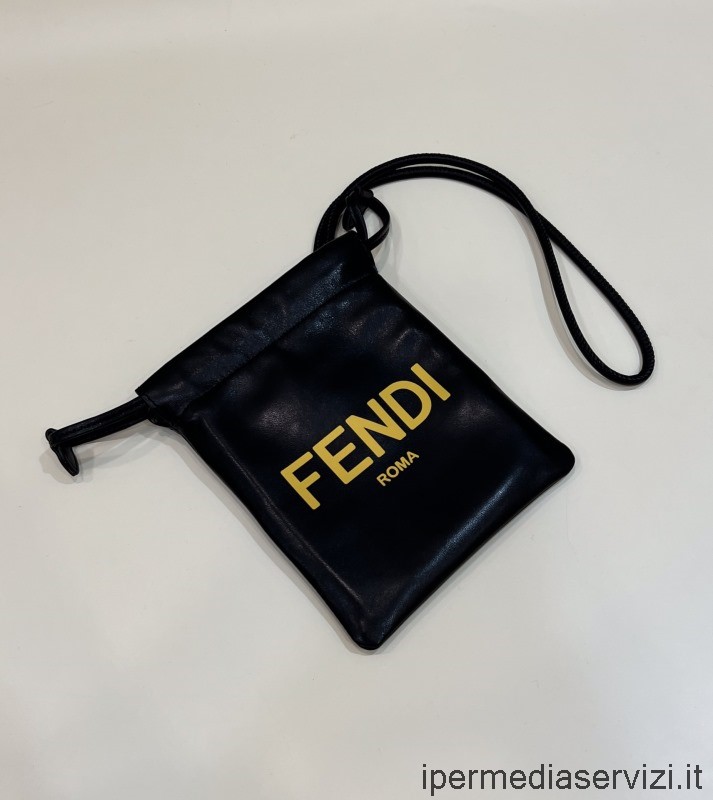 ρεπλίκα Fendi θήκη τηλεφώνου μαύρο δερμάτινο νάπα συμπλέκτη 8357 13x1x16cm