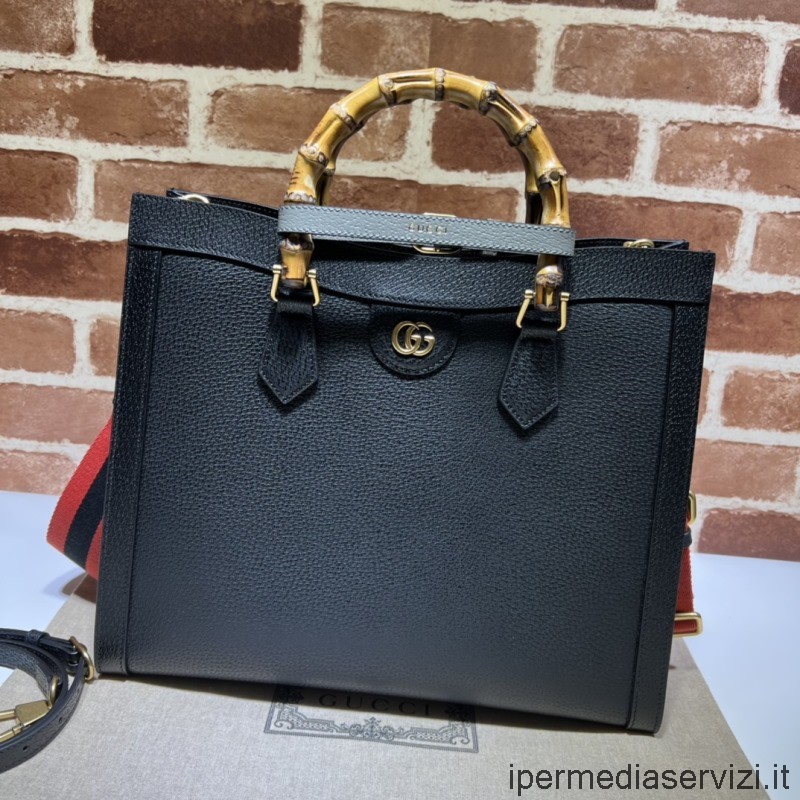 ρεπλίκα Gucci Diana μεσαία τσάντα ώμου με μπαμπού σε μαύρο δέρμα 678842 35x30x14cm