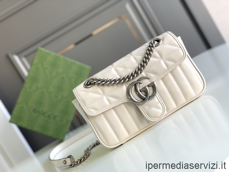 ρεπλίκα Gucci Gg Marmont μίνι τσάντα ώμου σε λευκό δέρμα Matelasse 446744 23x14x6cm