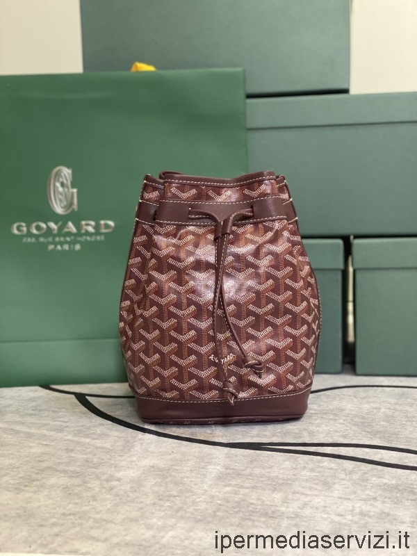 ρεπλίκα Goyard Petit Flot κορδόνι τσάντα κουβά σε μπορντό καμβά Goyardine και δέρμα 15x17x23 Cm