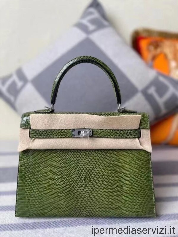 Ρεπλίκα Hermes Vip Kelly 25 πράσινη σαύρα δερμάτινη τσάντα Tote