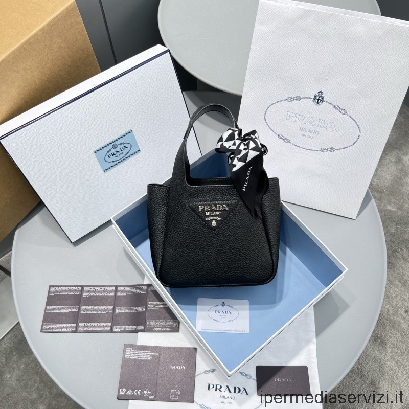 Ρεπλίκα Prada δερμάτινη Mini Tote τσάντα σε μαύρο 1ba349 19x9x16cm