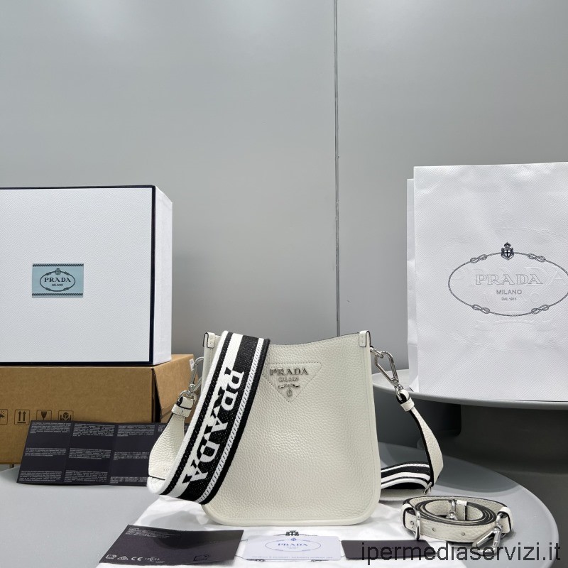 Ρεπλίκα Prada δερμάτινη μίνι τσάντα ώμου σε λευκό 1bh191 19x6x20cm