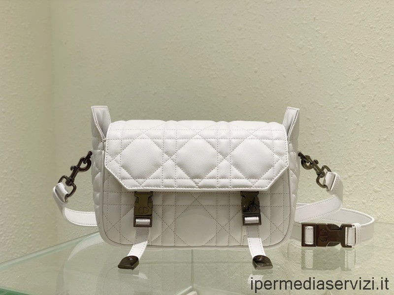 Replica Dior 2022 μικρή τσάντα ώμου Diorcamp σε λευκό καπιτονέ δέρμα 23x15x8cm