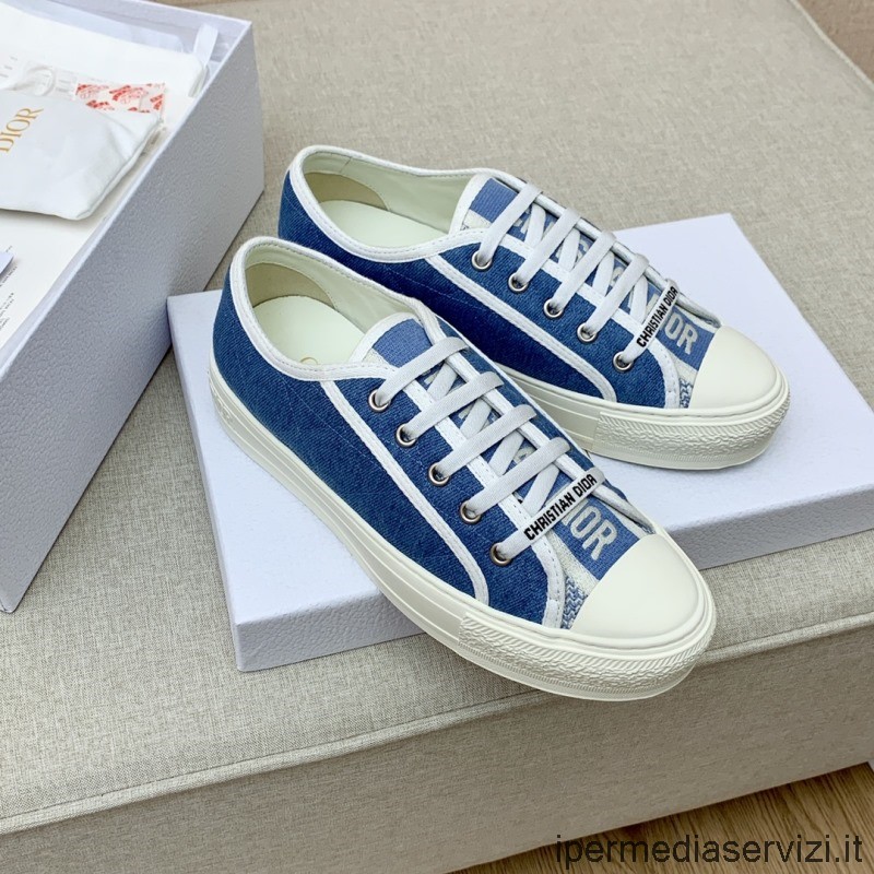 Replica Dior Walkndior Sneakers σε μπλε ξεθωριασμένο τζιν κεντημένο τζιν 35 έως 41