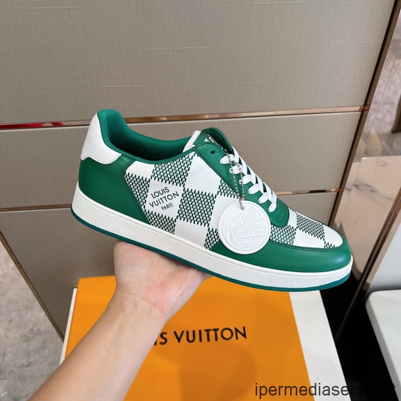 Replica Louis Vuitton 2022 Lv Rivoli Low Top Sneakers σε πράσινο Maxi Damier δέρμα μοσχαριού 38 έως 45