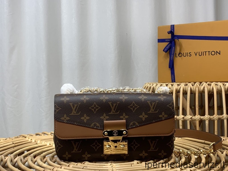 Ρεπλίκα Louis Vuitton τσάντα ώμου με αλυσίδα σε μονόγραμμα καμβά και καφέ δέρμα M46126 M45127 24x15x6cm