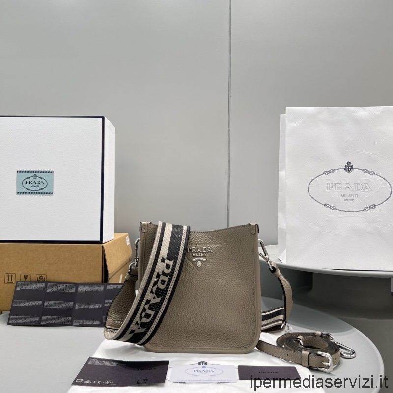 Ρεπλίκα Prada δερμάτινη μίνι τσάντα ώμου σε γκρι 1bh191 19x6x20cm