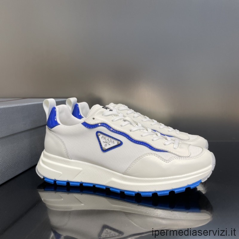 αντίγραφο Prada λευκό μπλε Prax 01 ανδρικά αθλητικά παπούτσια από νάιλον και βουρτσισμένο δέρμα 38 έως 45