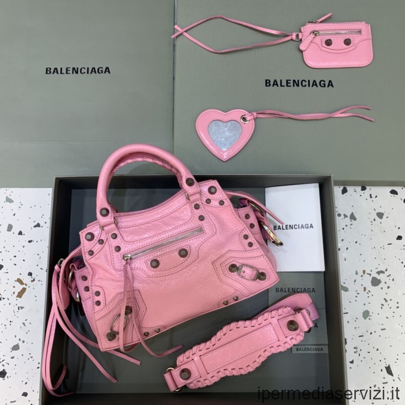 ρεπλίκα Balenciaga Neo Cagole Xs Tote τσάντα ώμου σε ροζ δέρμα αρνιού αρένα 26x13x18 Cm