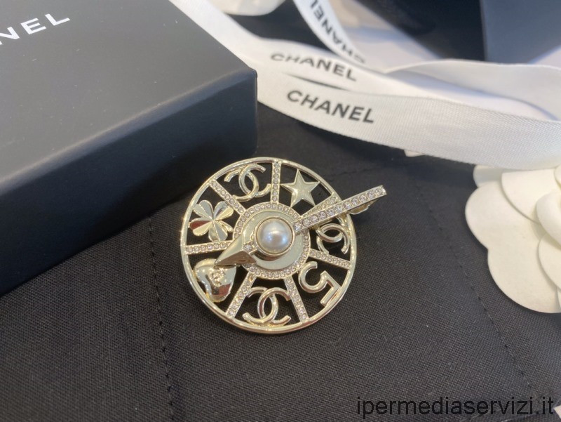 ρεπλίκα Chanel χρυσό στρογγυλό Charms καρφίτσα