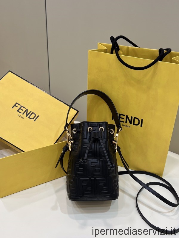 ρεπλίκα Fendi Small Mon Tresor Bucket τσάντα ώμου χιαστί με κορδόνι σε μαύρο δέρμα Ff020 12x18x10cm