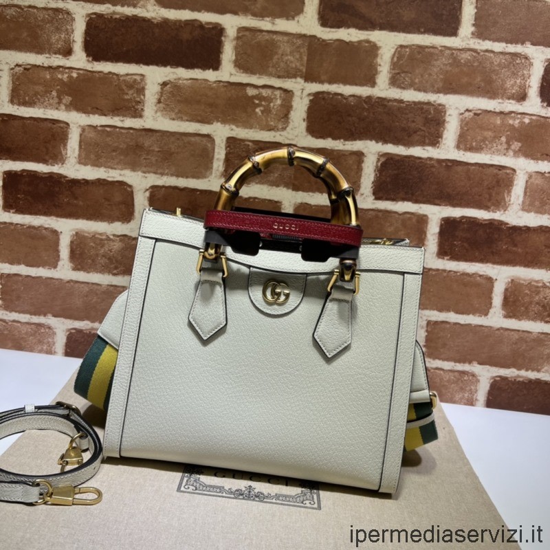 ρεπλίκα Gucci Diana μικρό Tote Bag με μπαμπού σε λευκό δέρμα 702721 27x24x11cm