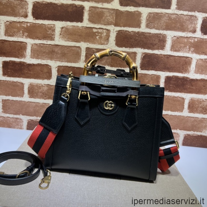 ρεπλίκα Gucci Diana μικρό Tote Bag με μπαμπού σε μαύρο δέρμα 702721 27x24x11cm