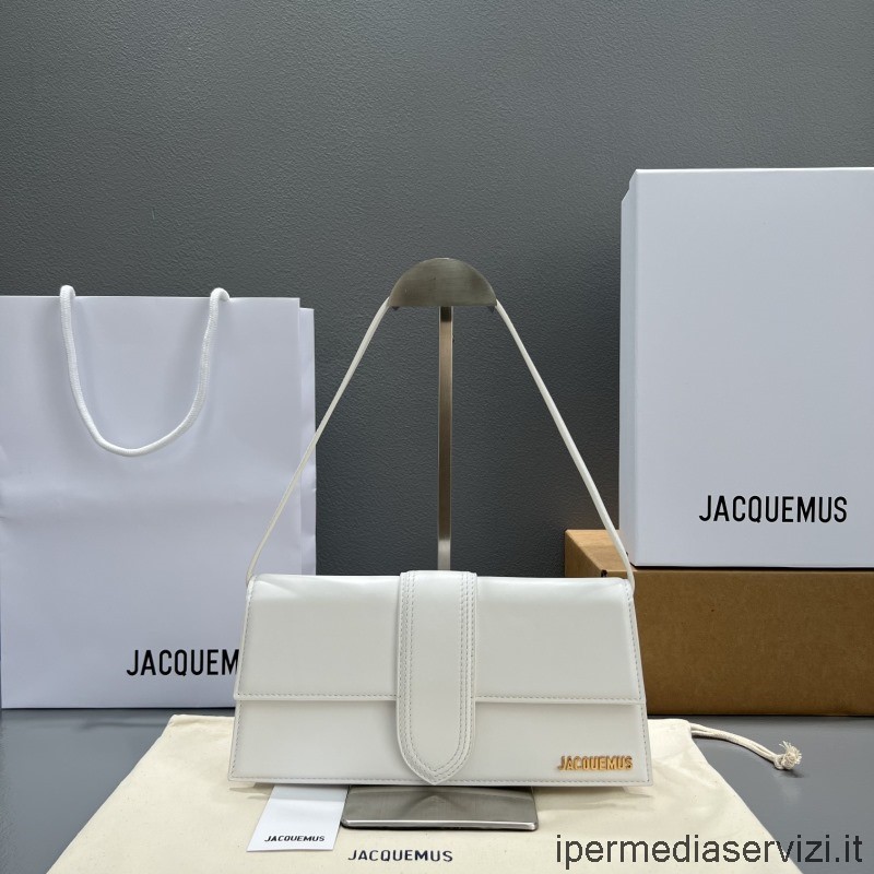 ρεπλίκα Jacquemus Le Bambinou Logo Plaque Tote Bag σε λευκό δέρμα 28x13x6cm