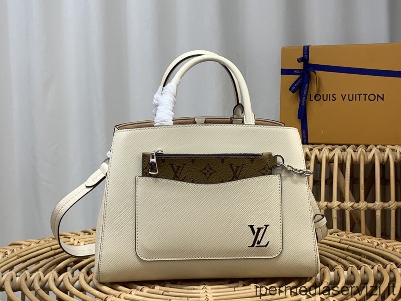 ρεπλίκα Louis Vuitton Marelle Tote Mm τσάντα σε λευκό Epi με κόκκους δέρμα αγελάδας M59953 30x21x13cm