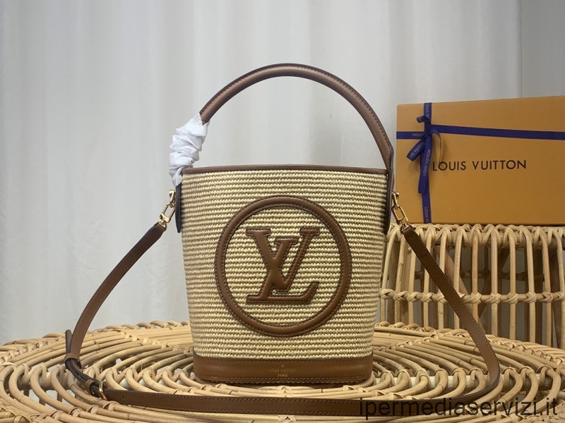 ρεπλίκα Louis Vuitton Petit Bucket Tote τσάντα ώμου καφέ συνθετική πλεκτή Raffia M59961 M59962 24x19x18cm