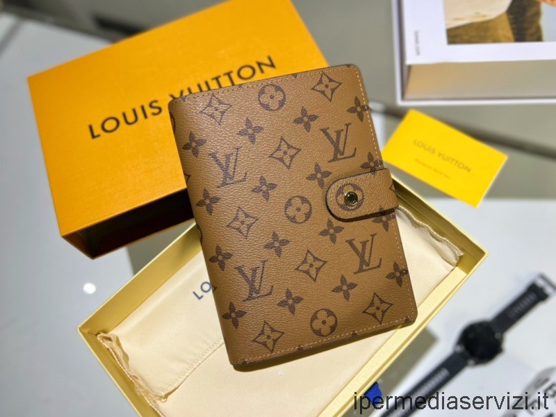 ρεπλίκα Louis Vuitton μεγάλο δαχτυλίδι εξώφυλλο σημειωματάριο ατζέντας σε καφέ μονόγραμμα καμβά R20106 19x14 Cm
