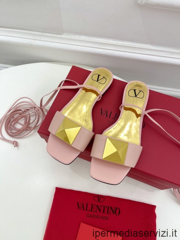 ρεπλίκα Valentino Garavani Maxi One Stud Wrap σανδάλια σε ροζ δέρμα 35 έως 40