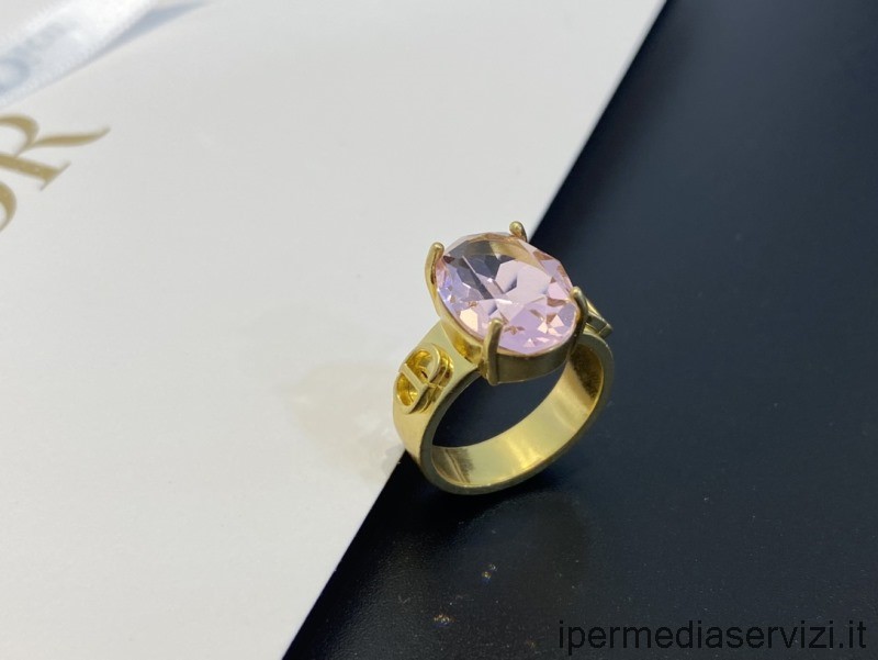 Replica Dior Petit Cd δαχτυλίδι σε χρυσό και κρύσταλλο σε χρώμα σαμπάνιας